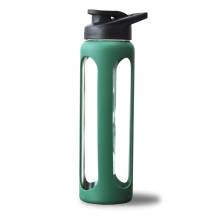 1000ml Eco Sports Glass Silicone Sleeve Water Bottle with Flip Top